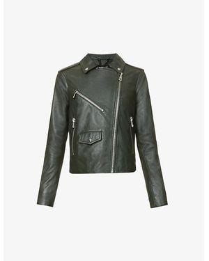 Whistles Agnes Zip-Through Leather Biker Jacket - Green