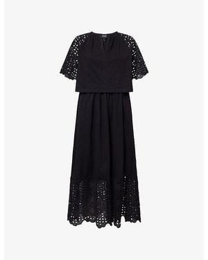 ME+EM 2-In-1 Broderie Anglaise Cotton Maxi Dress - Black