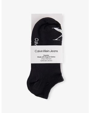Calvin Klein Sneaker Brand-Print Pack Of Two Stretch-Cotton Blend Socks - Black