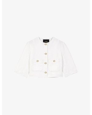 Maje Cropped Round-Neck Linen-Blend Jacket - White