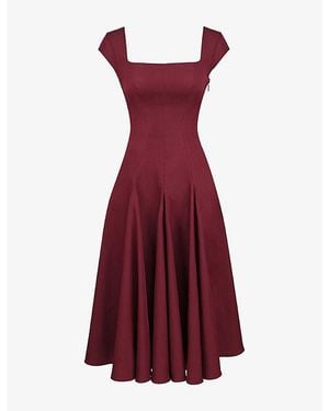 House Of Cb Raisa Lace-Back Twill Midi Dress - Red
