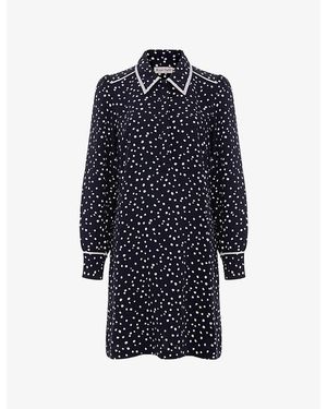 Phase Eight Collared Spot-Print Woven Tunic Mini Dress - Blue
