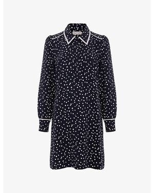 Phase Eight Collared Spot-Print Woven Tunic Mini Dress - Blue