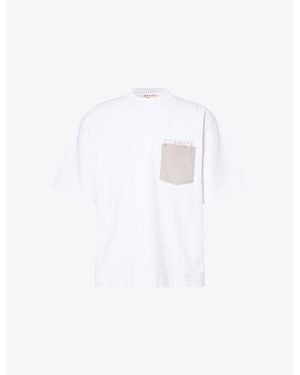 Marni Logo-Print Patch-Pocket Cotton T-Shirt - White