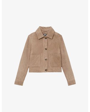 Reiss Sonny Patch-Pocket Suede Trucker Jacket - Natural