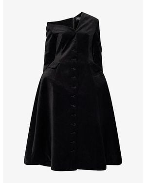 A.W.A.K.E. MODE Off-Shoulder Basque Velvet Midi Dress - Black