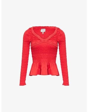 Damson Madder Suri Shirred V-Neck Cotton-Poplin Blouse