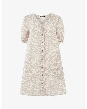 Whistles Palm-Print V-Neck Linen-Blend Mini Dress - Natural