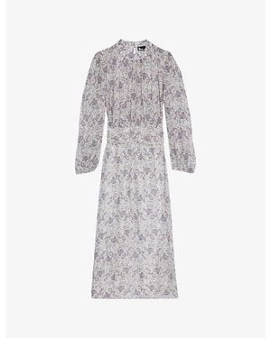 The Kooples Floral-Print Long-Sleeve Woven Midi Dress - Gray
