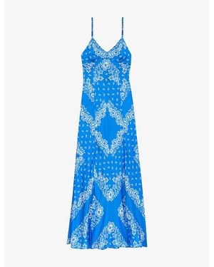 Maje Printed V-Neck Woven Maxi Dress - Blue