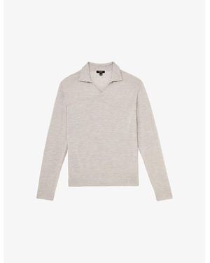 Reiss Milburn Open-Neck Long-Sleeve Merino-Wool Jumper - White