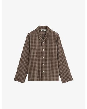 Tekla Checked Cotton Pyjama Shirt - Brown