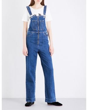 ALEXACHUNG Zip-front Denim Dungarees - Blue