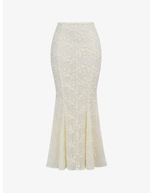 House Of Cb Veronica Embroidered Godet Cotton Maxi Skirt - White