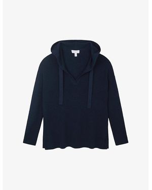 The White Company V-Neck Relaxed-Fit Cotton-Blend Hoody - Blue