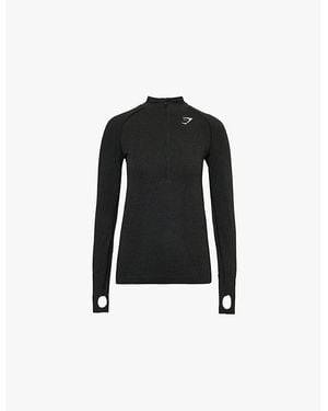GYMSHARK Vital Seamless 2.0 1/2 Zip Stretch-Woven Top - Black