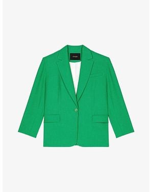 Maje Single-Breasted Notch-Lapel Stretch-Woven Blazer - Green