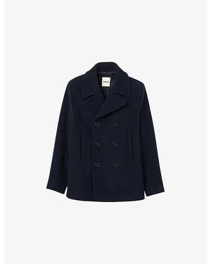 Sandro Double-Breasted Peak-Lapel Wool-Blend Coat - Blue