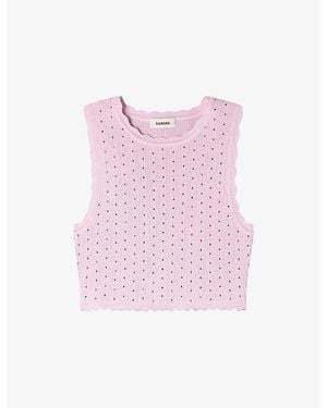 Sandro Rhinestone-Embellished Cropped Knitted Top - Pink