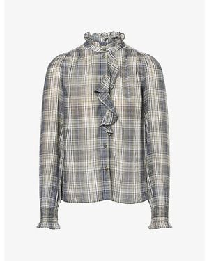 ME+EM Check Long-Sleeve Cotton Blouse - Grey