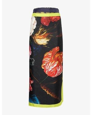 Dries Van Noten Scarf-Print Wrap-Round Silk Midi Skirt - Black