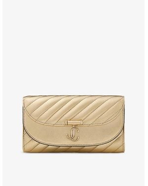 Jimmy Choo Curve Metallic Leather Wallet Chain - Natural