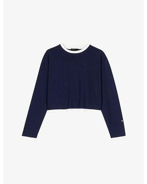 Maje Logo-Embroidered Layered-Effect Cotton T-Shirt - Blue