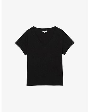Reiss Luna V-Neck Cotton-Jersey T-Shirt - Black