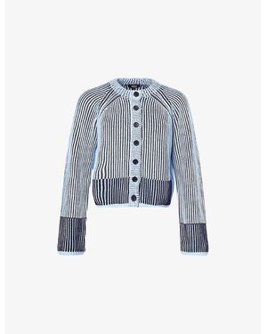 ME+EM Contrast-Rib Knitted Cotton Cardigan - Blue
