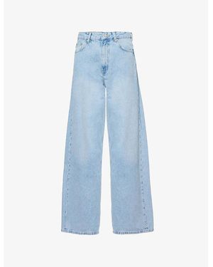 Represent Brand-Patch Five-Pockets Wide-Leg Mid-Rise Denim Jeans - Blue