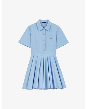 Maje Flared Chest-Pocket Stretch-Cotton Shirt Dress - Blue
