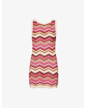 Devon Windsor Alba Zigzag-Pattern Knitted Mini Dress - Red