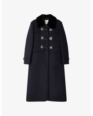 Sandro Velvet-Collar Regular-Fit Wool-Blend Coat - Blue