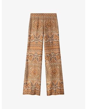 Sandro Flared Bandana-Print Woven Pants - Natural