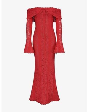 House Of Cb Belle Off-Shoulder Lace Maxi Dress - Red