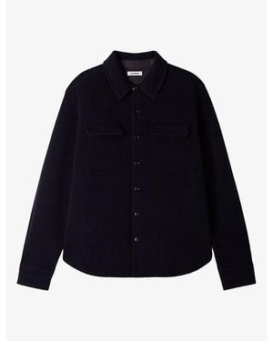 Sandro Collared Patch-Pocket Wool Overshirt - Blue
