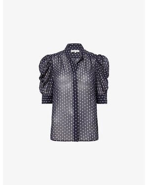 FRAME The Tie Print Puffed-Sleeves Gillian Silk Blouse - Blue