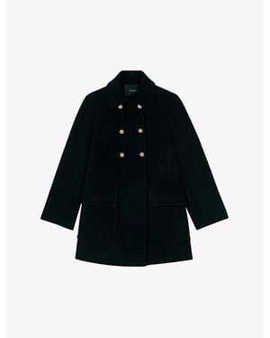 Maje High-Collar Double-Breasted Wool-Blend Coat - Black