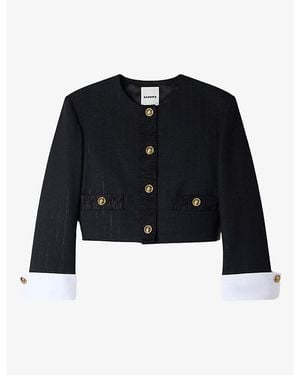 Sandro Cropped Stripe Wool Jacket - Blue
