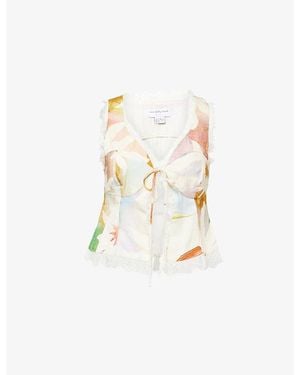 Never Fully Dressed Soleil Maisie Front-Tie Printed Woven Top - White