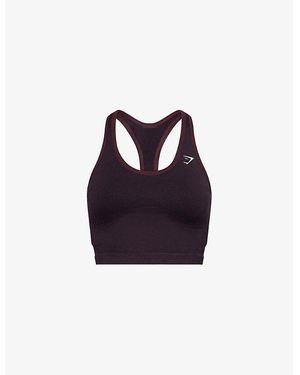 GYMSHARK Lift Seamless Logo-Print Stretch-Woven Bra - Blue