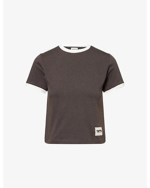 ADANOLA Contrast-Trim Classic Cotton T-Shirt - Brown
