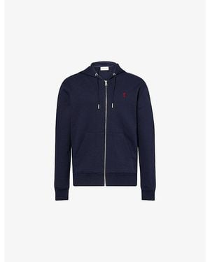 Ami Paris Adc Logo-Embroidered Cotton-Jersey Hoody - Blue