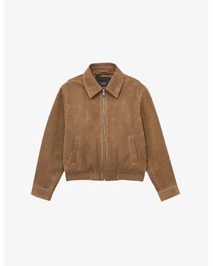 Reiss Gia Zip-Through Suede Bomber Jacket - Brown