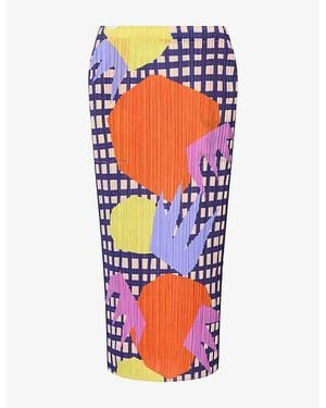 Pleats Please Issey Miyake Graphic-Print Pleated Knitted Midi Skirt - Red