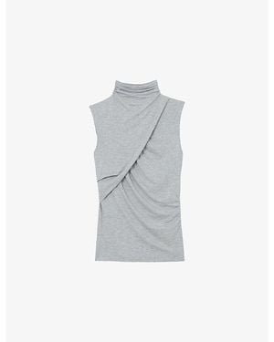 Reiss Wanda Draped-Front Stretch-Woven Top - Gray