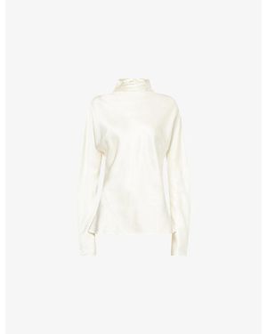 RÓHE Frames High-Neck Cinched-Waist Satin Top - White