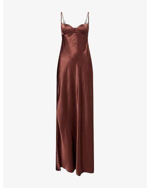 Anna October Norma Sculpted Satin Maxi Dress - Red