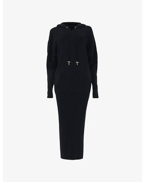 eem Hooded Ribbed Knitted Midi Dress - Black