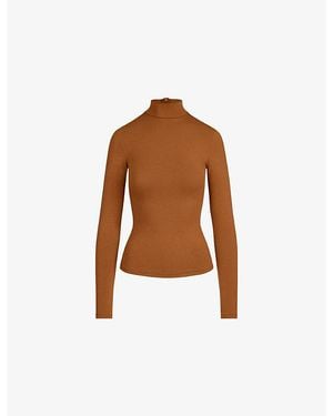Skims Cotton Jersey Turtleneck Stretch-Cotton Top - Brown